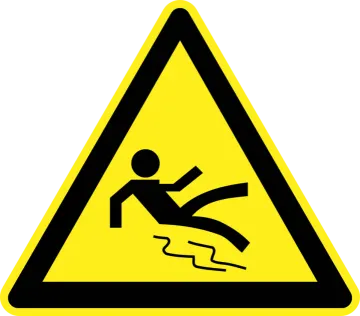 a yellow and black triangle sign with a person falling off