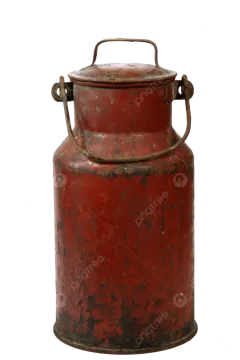 an old red metal canister on white background