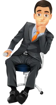 a man in a suit sitting on a chair