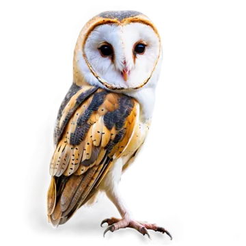 a barn owl perched on a white background
