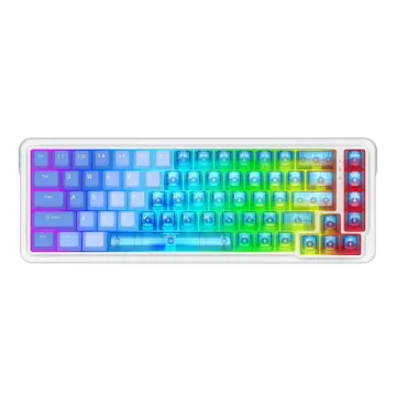 a close up of a rainbow colored keyboard