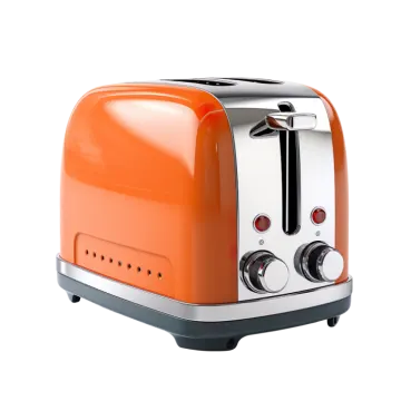 an orange toaster on a white background