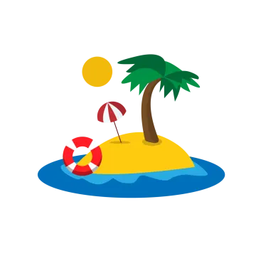 an island with a palm tree and a beach ball