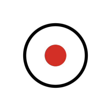 a black and white circle with a red dot