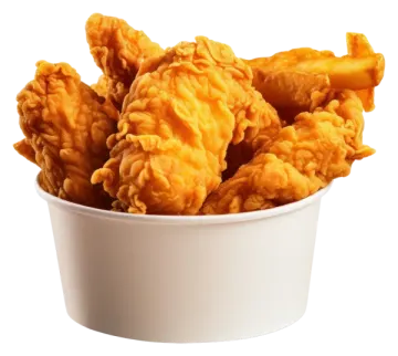 a white bowl filled with chicken nus