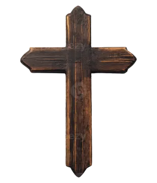 a wooden cross on a white background