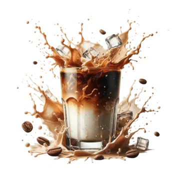 a glass of coffee with milk and splashing