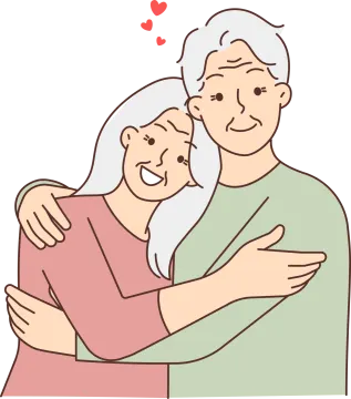 an older couple hugging