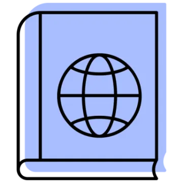 an open book with a globe inside