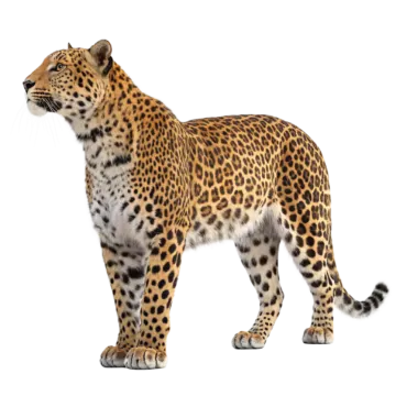 a leopard standing in front of a white background