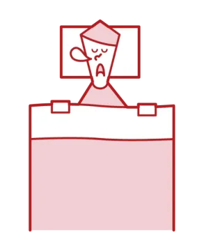 a man in bed with his head on the pillow