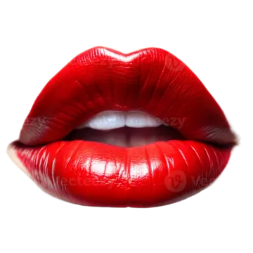 a close up of a red lipstick on a white background