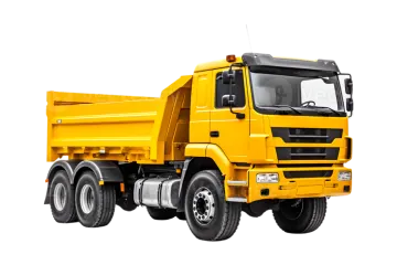 a yellow dump truck on a white background