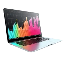 a laptop with a colorful sound wave on it