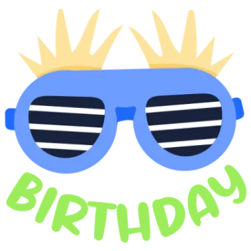 a blue sunglasses with the words happy birthday
