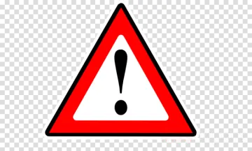 a red and white triangular warning sign on a transparent background