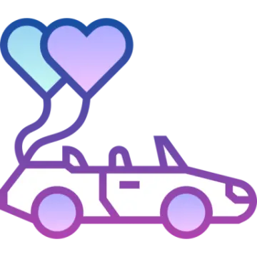 a car with two hearts on top of it
