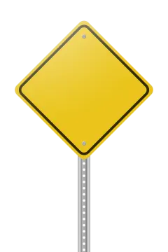 a yellow road sign on a white background