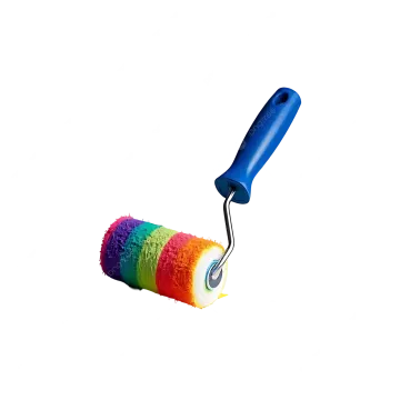 a paint roller with a blue handle