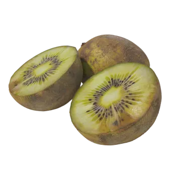 two kiwis cut in half on white background