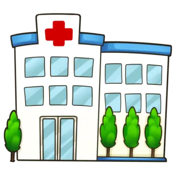 a hospital building with trees in front of it