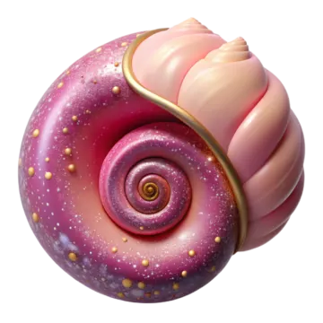 a close up of a pink and gold snail