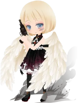 a girl with angel wings holding a gun