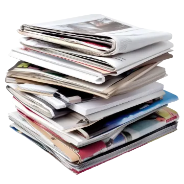 a stack of magazines on a white background