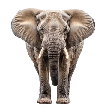 an elephant standing up against a white background