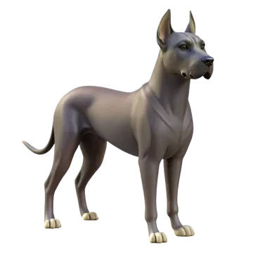 a gray dog standing on a white background