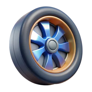 a blue and orange wheel on a white background