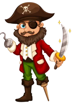 a pirate with a sword and a hat