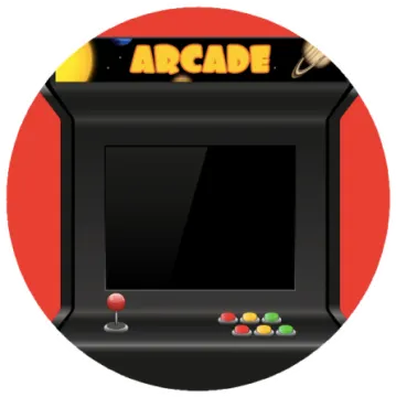 an arcade machine with a red background