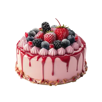 a cake with berries and chocolate on top