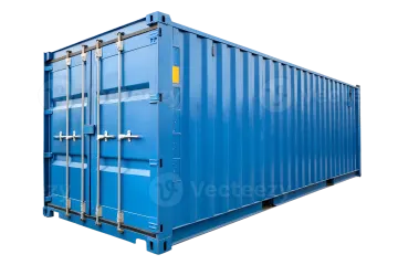 a blue shipping container on a white background
