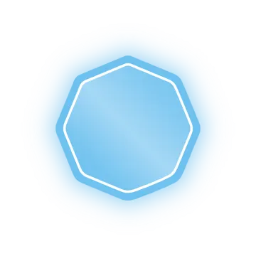 a white background with a blue hexagon