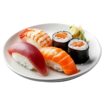 a plate filled with different types of sui