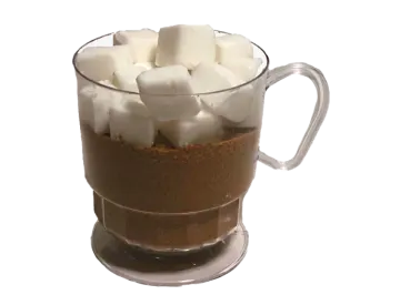 a glass mug filled with marsh and marsh