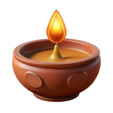 a clay pot with a lit candle in it