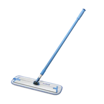 a blue and white mop with a handle