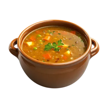 a bowl of soup on a white background