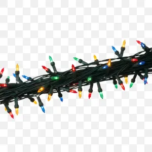 a string of christmas lights on white background