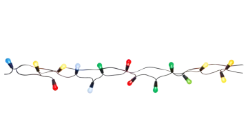 a string of christmas lights on white background