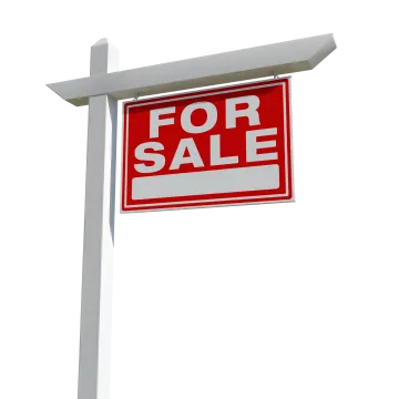 a red and white for sale sign