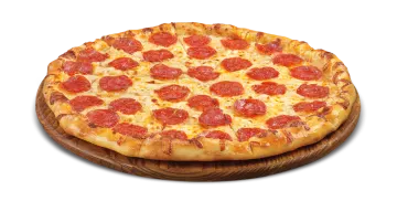 a pizza on a wooden plate