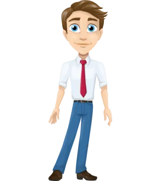 a cartoon man in a white shirt and red tie