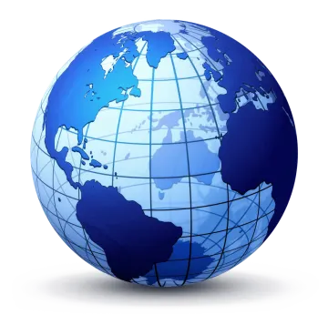 a blue and white globe on a white background