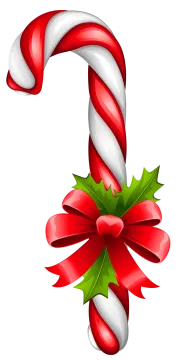 a candy cane with a red bow and holly