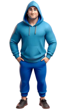 a cartoon character in a blue hoodie