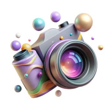 a camera with colorful balls around it